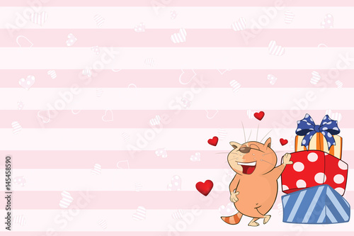 Valentines card  with a Cute Tabby Cat illustration