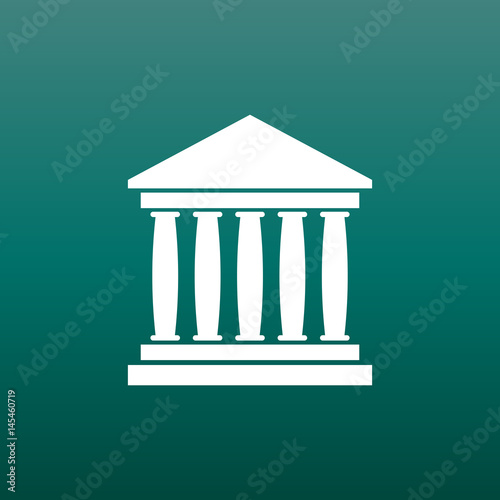 Bank building icon in flat style. Museum vector illustration on green background.