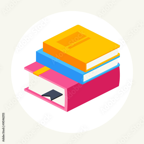 colorful stack of three books, isometric.vector illustration isolated on white background. icon books in flat style.
