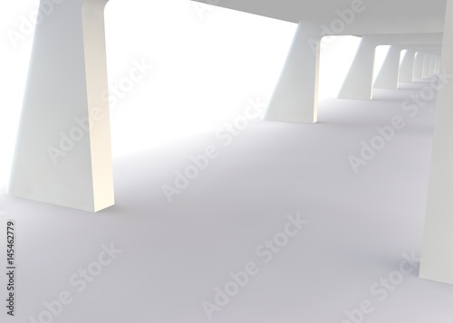 Abstract futuristic white bridge. 3D rendering