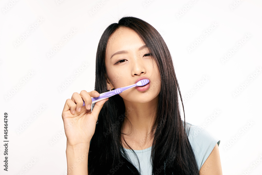 beautiful brunette asian appearance, toothbrush beautiful brunette asian appearance, toothbrush