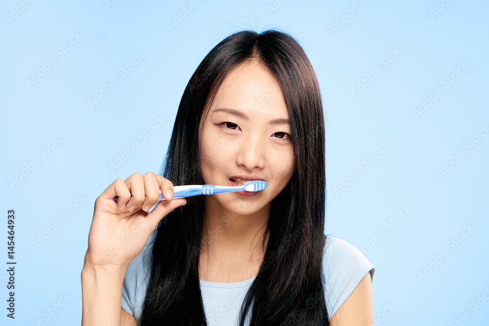 beautiful brunette asian appearance, toothbrush beautiful brunette asian appearance, toothbrush