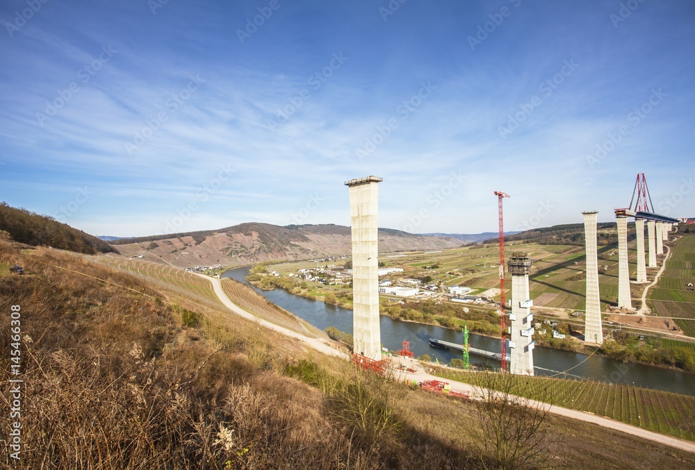 Fototapeta premium High Moselle Bridge construction side view over the Moselle vall