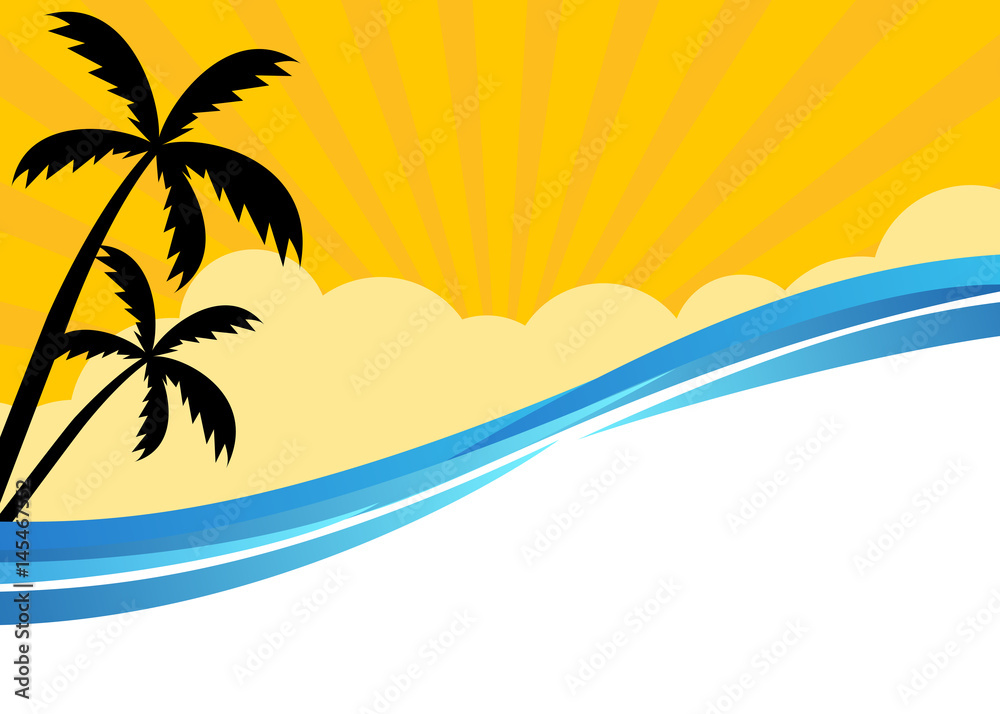 Summer themed banner with tropical beach scene