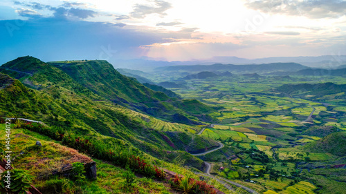 Panorama of Semien mountains and valley around Lalibela, Ethiopia photo