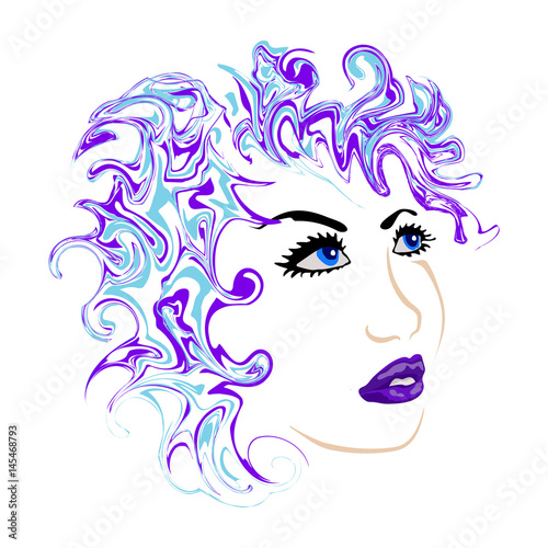 Female face with blue lips vector