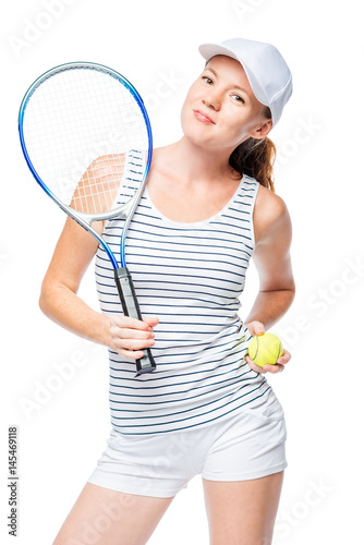 Tennis player confident in a banter on a white background © kosmos111