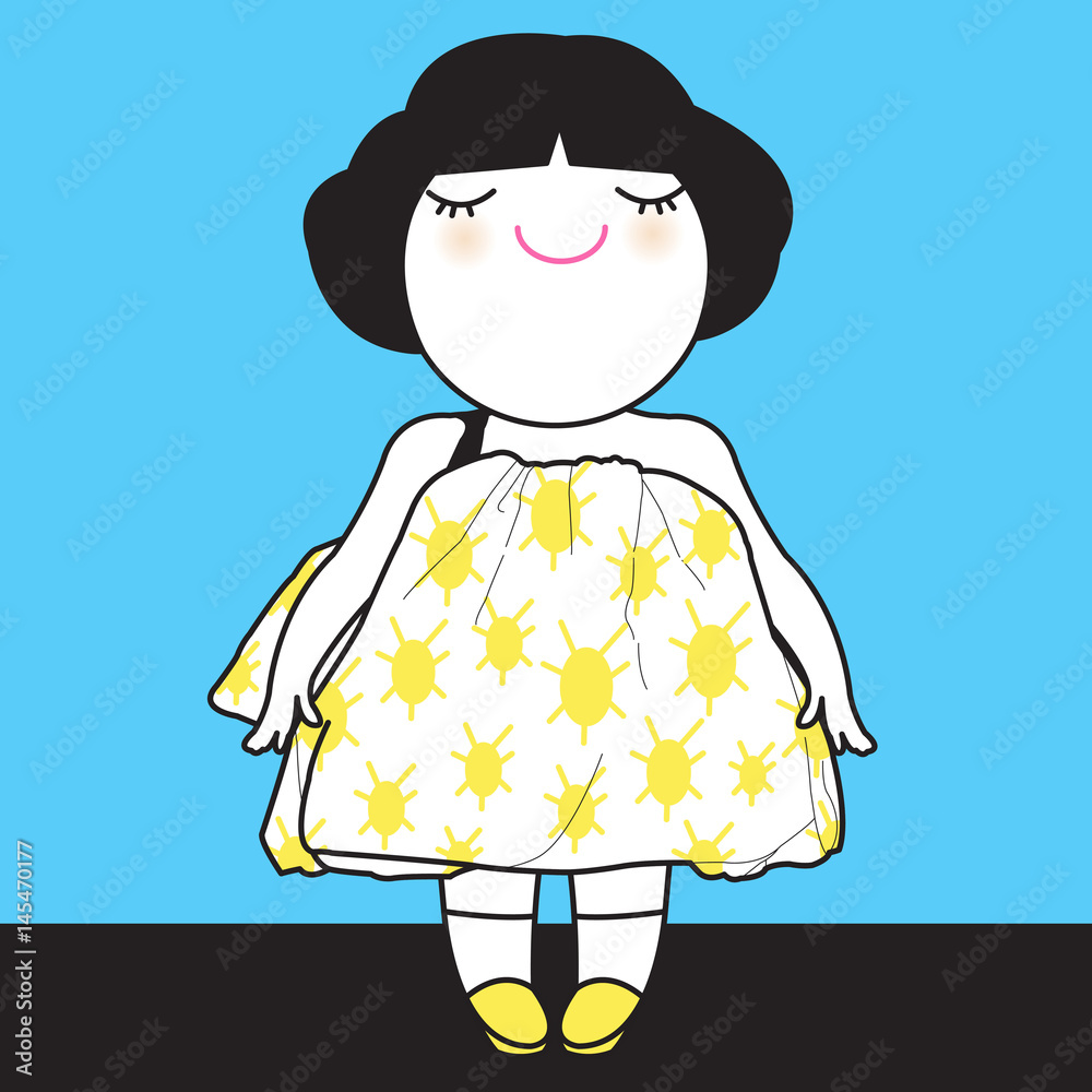 Φωτογραφία The Cute Sleeveless Sunshine Dress Brings Girl A Bright Mood Concept Card Chara