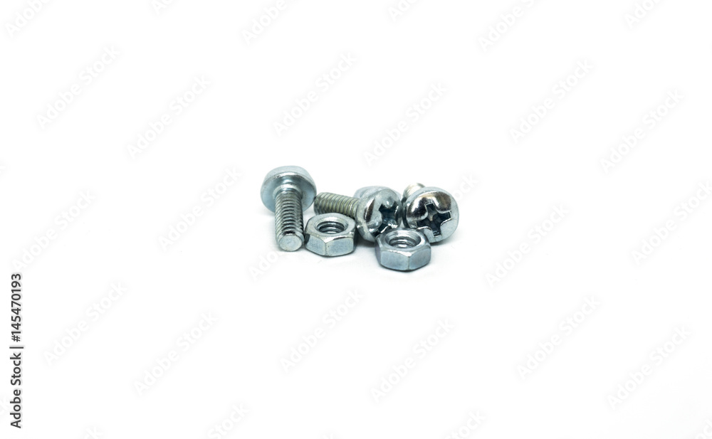 Screws nuts and washers isolated Screws nuts and washers isolated