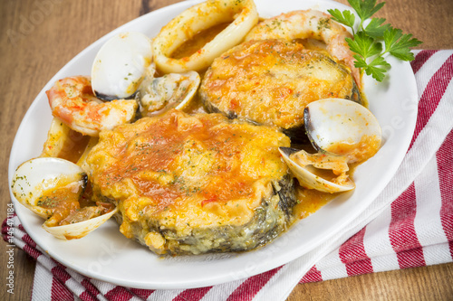 Εκτύπωση καμβά Merluza con mariscos