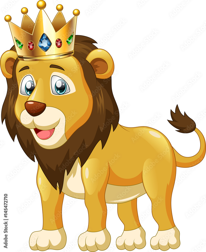 Obraz premium Cute lion king cartoon. Vector illustration