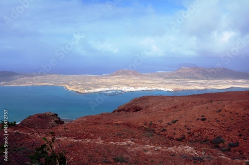 Landscape over Island La Graciosa taken from north of Lanzarote. Canary Islands. Spain.