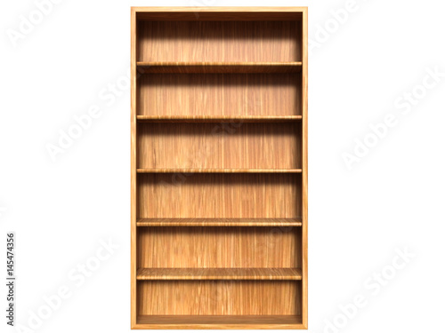A wooden wardrobe from light brown wood and empty shelves. Front view