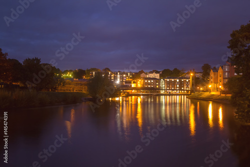 Exeter Quay. Night view of the embankment in the area of Custom House. Devon. England