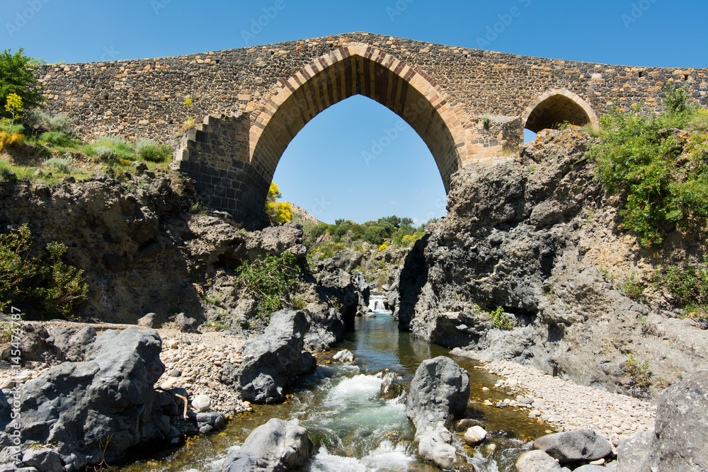 Medieval bridge of Adrano, Sicily, of arabic origin and saracen