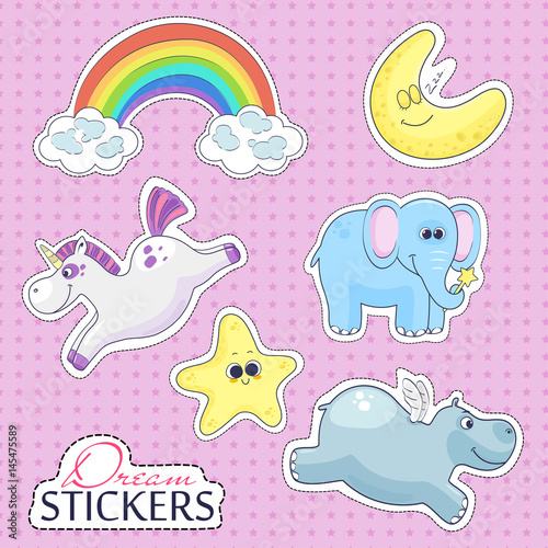 Sweet dreams isolated elements for your design. Good night stickers collection. Vector illustration