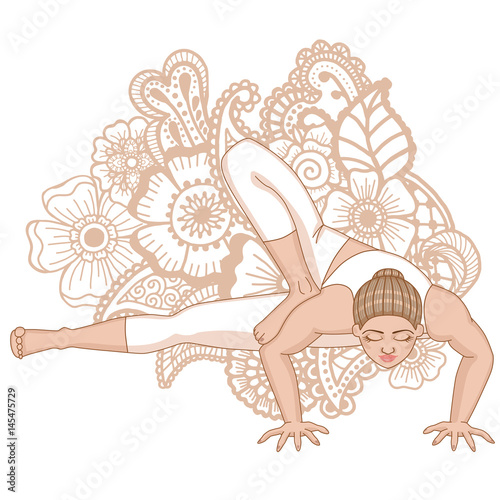 Women silhouette. Dragonfly yoga pose. Maksikanagasana photo