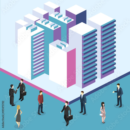 Isometric flat 3D isolated vector city three-dimensional summer town quarter.