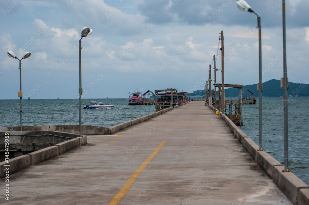 Fototapeta premium Jetty and blue sky , fisherman harbor