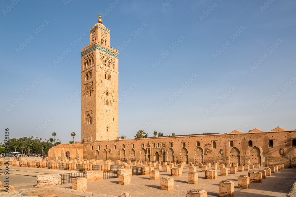 View at the Koutoubia Mosque with minaret in Marrakesh ,Morocco