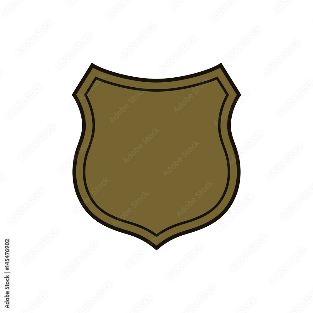Shield shape gold icon. Simple flat logo on white background. Symbol of security, protection, safety, strong. Element badge for protect design emblem decoration. Vector illustration Shield shape gold icon. Simple flat logo on white background. Symbol of security, protection, safety, strong. Element badge for protect design emblem decoration. Vector illustration