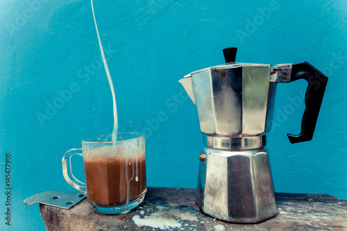 Fresh coffee with moka pot  photo