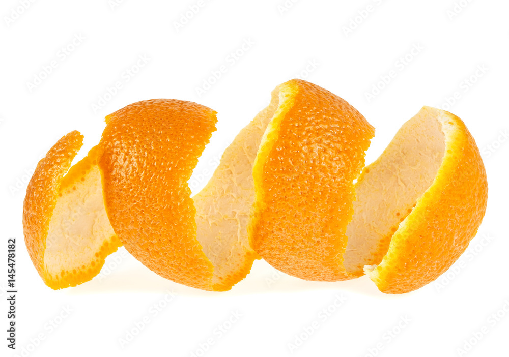 Single orange peel on a white background Single orange peel on a white background