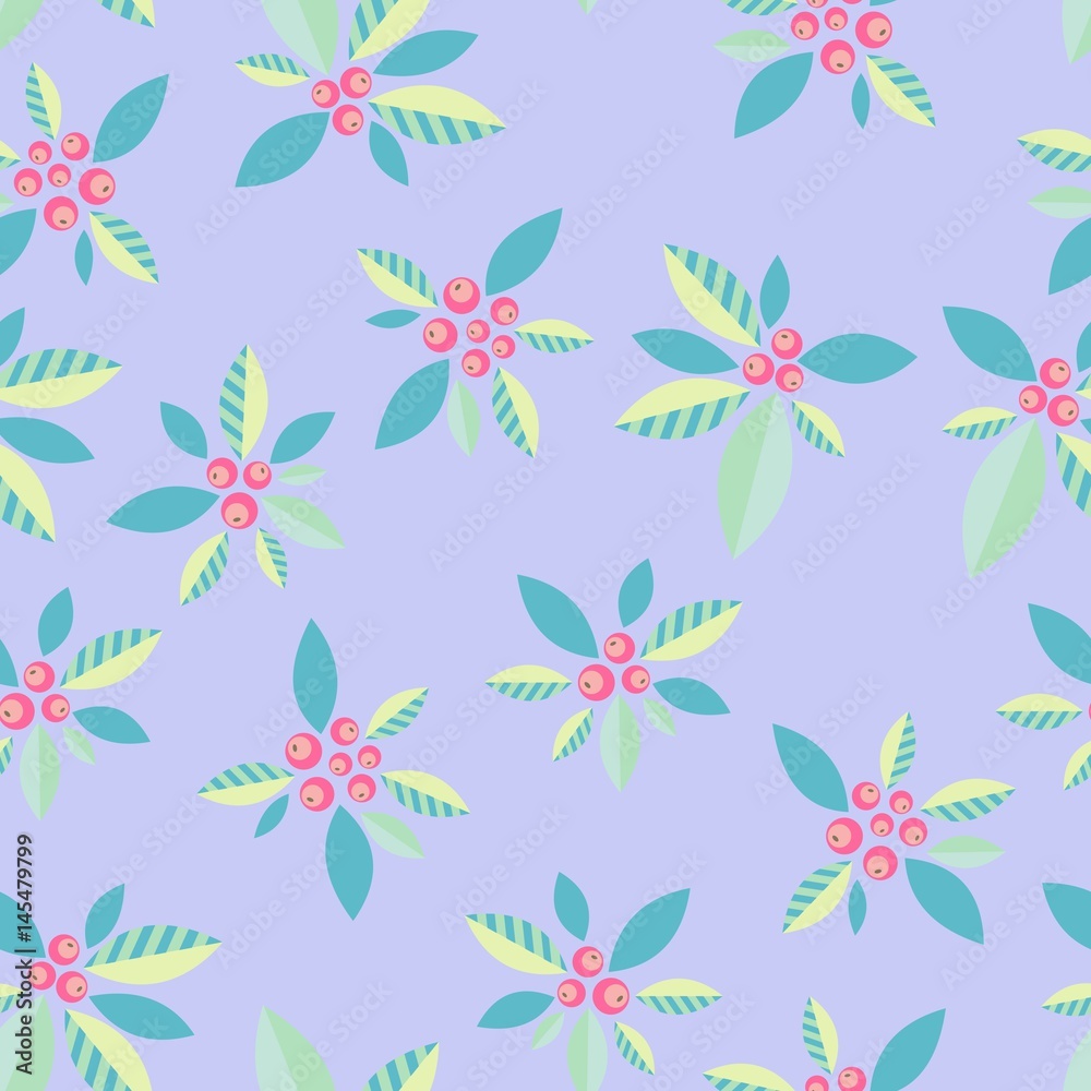 A delicate ornamental pattern with berries on a violet background. Vector seamless pattern A delicate ornamental pattern with berries on a violet background. Vector seamless pattern