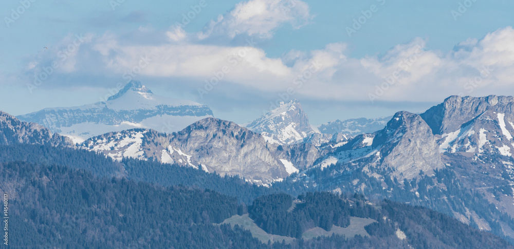 Snowy mountains peaks in Switzerland