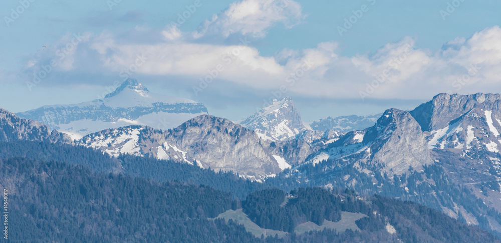 Fototapeta premium Snowy mountains peaks in Switzerland