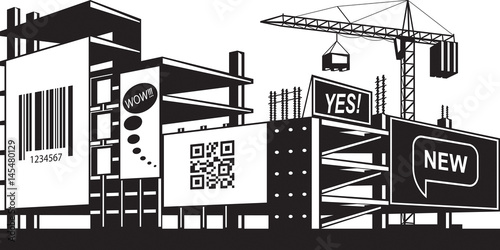 Advertising panels on the construction of a building - vector illustration