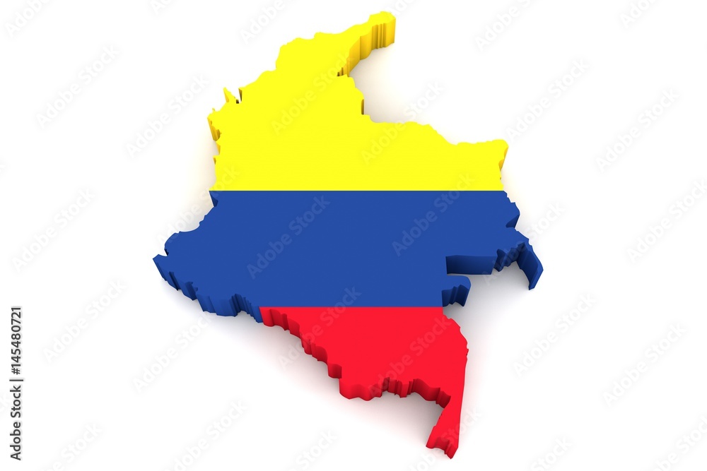 Country shape of Colombia - 3D render of country borders filled with colors  of Colombia flag isolated on white background Stock Illustration