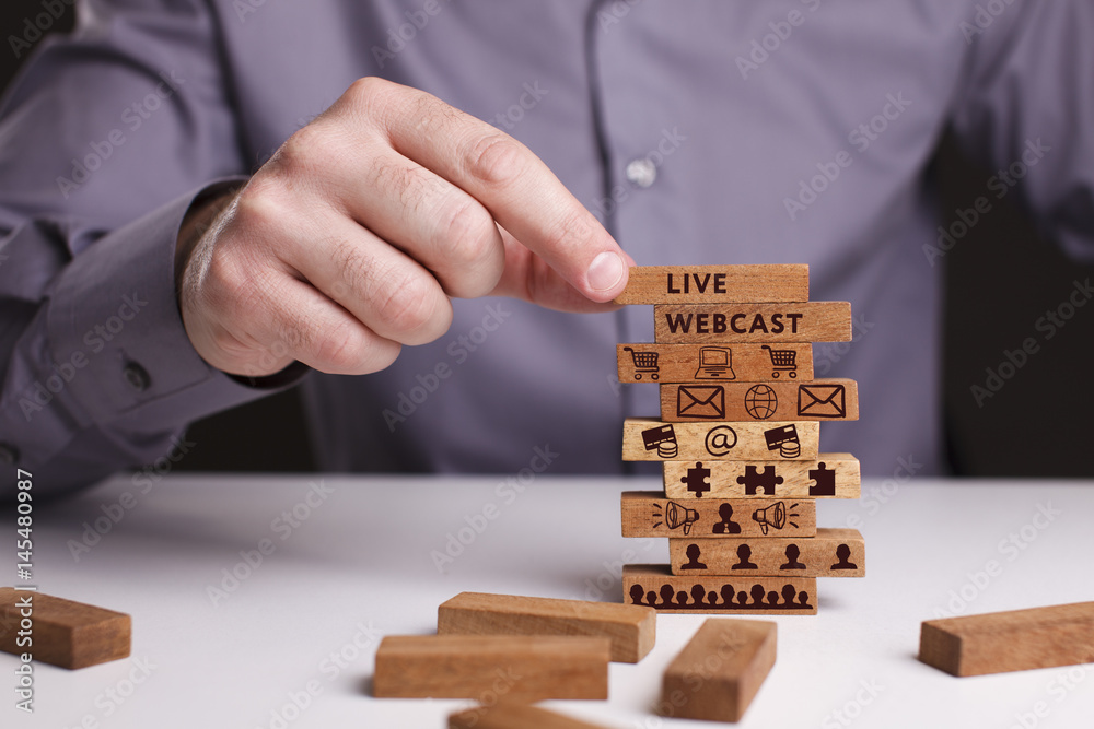 The concept of technology, the Internet and the network. Businessman shows a working model of business: Live webcast The concept of technology, the Internet and the network. Businessman shows a working model of business: Live webcast