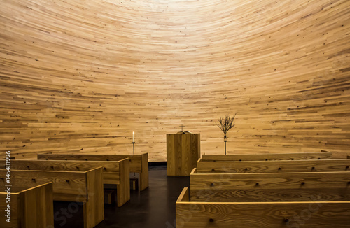 Slika na platnu Inside the Chapel of Silence (Kampin kappeli in finnish) which located in a corn