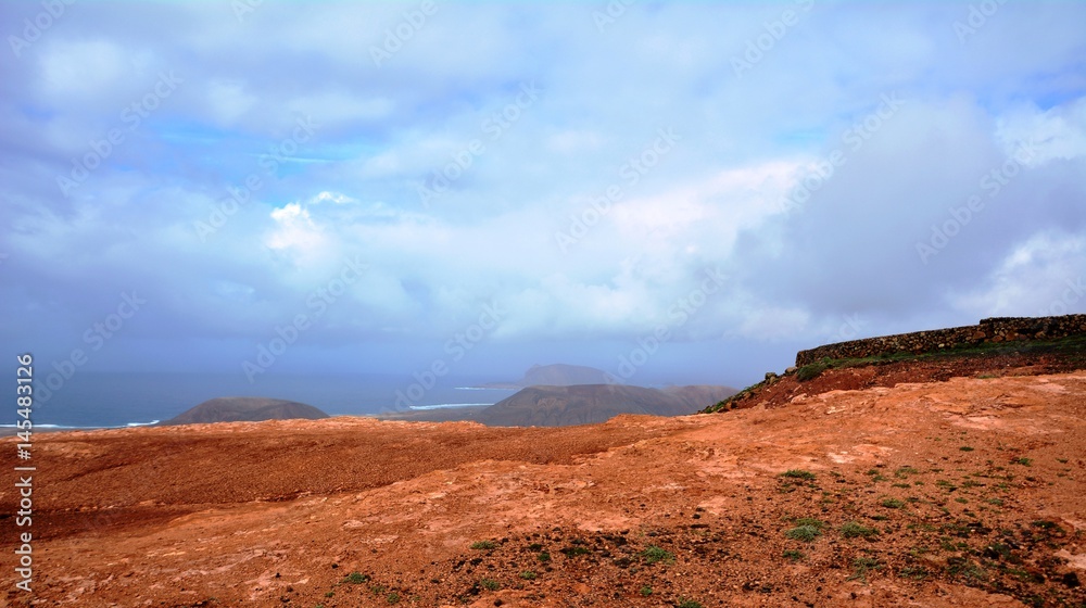 Landscape from north of Lanzarote. La Graciosa Island. Canary Islands. Spain.