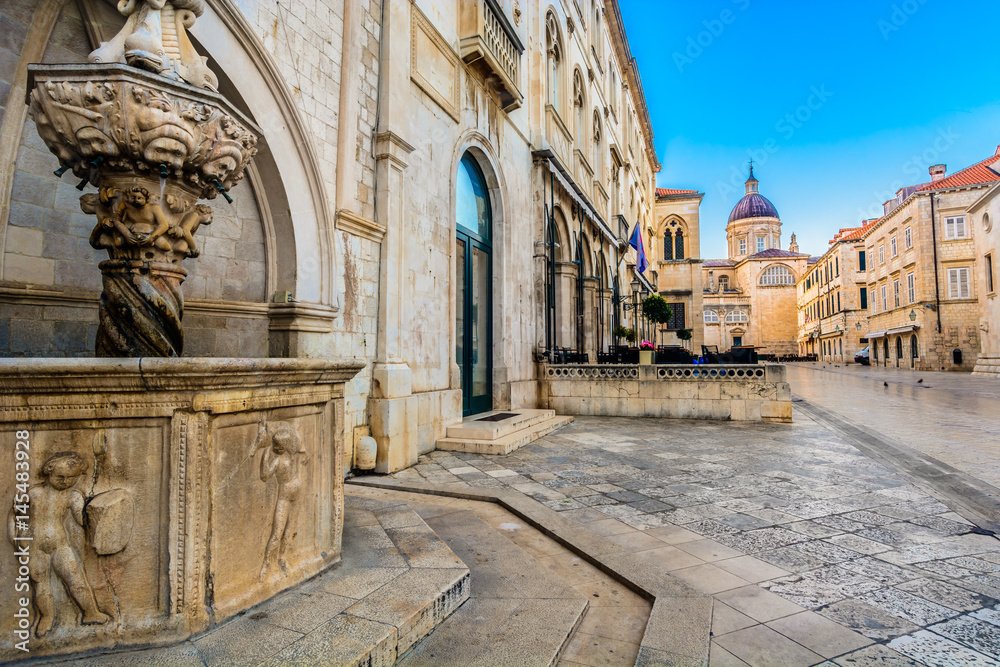 Old street in Dubrovnik. / Old historic street in city center of famous town Dubrovnik, european travel resorts.