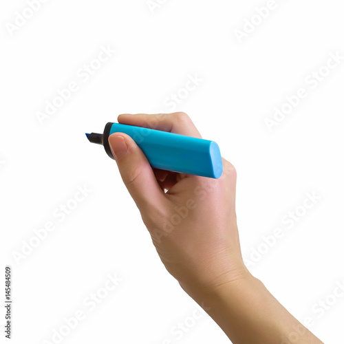 Female hand with color marker isolated on white