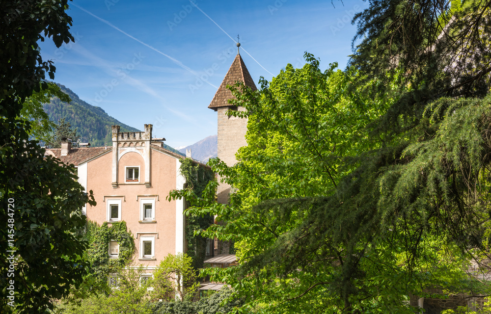 The promenades of Merano, South Tyrol, Italia. South Tyrol's historical buildings.