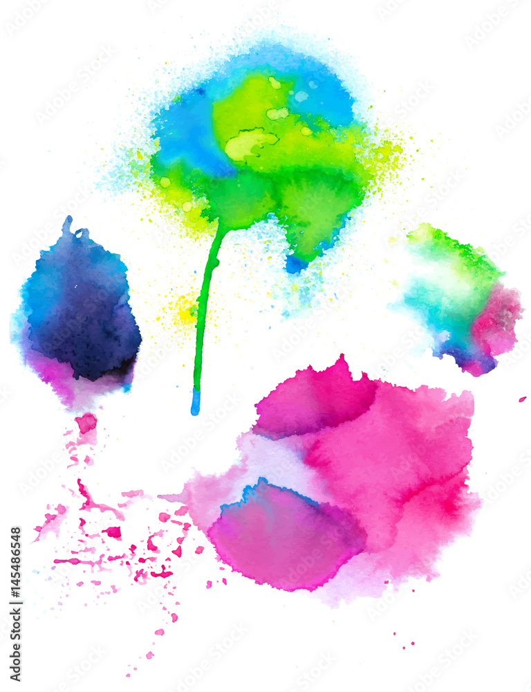 Colorful abstract watercolor texture stain with splashes and spatters