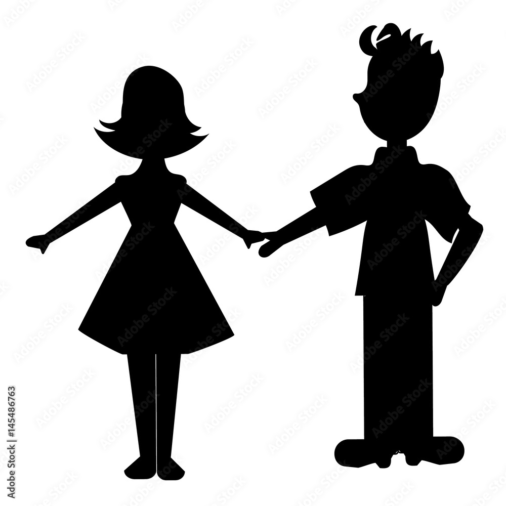 Stylized silhouettes of black girl and boy doll, icon, icon. Flat design for web and mobile
