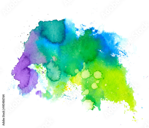 Colorful abstract watercolor texture stain with splashes and spatters. Modern creative watercolor background for trendy design.