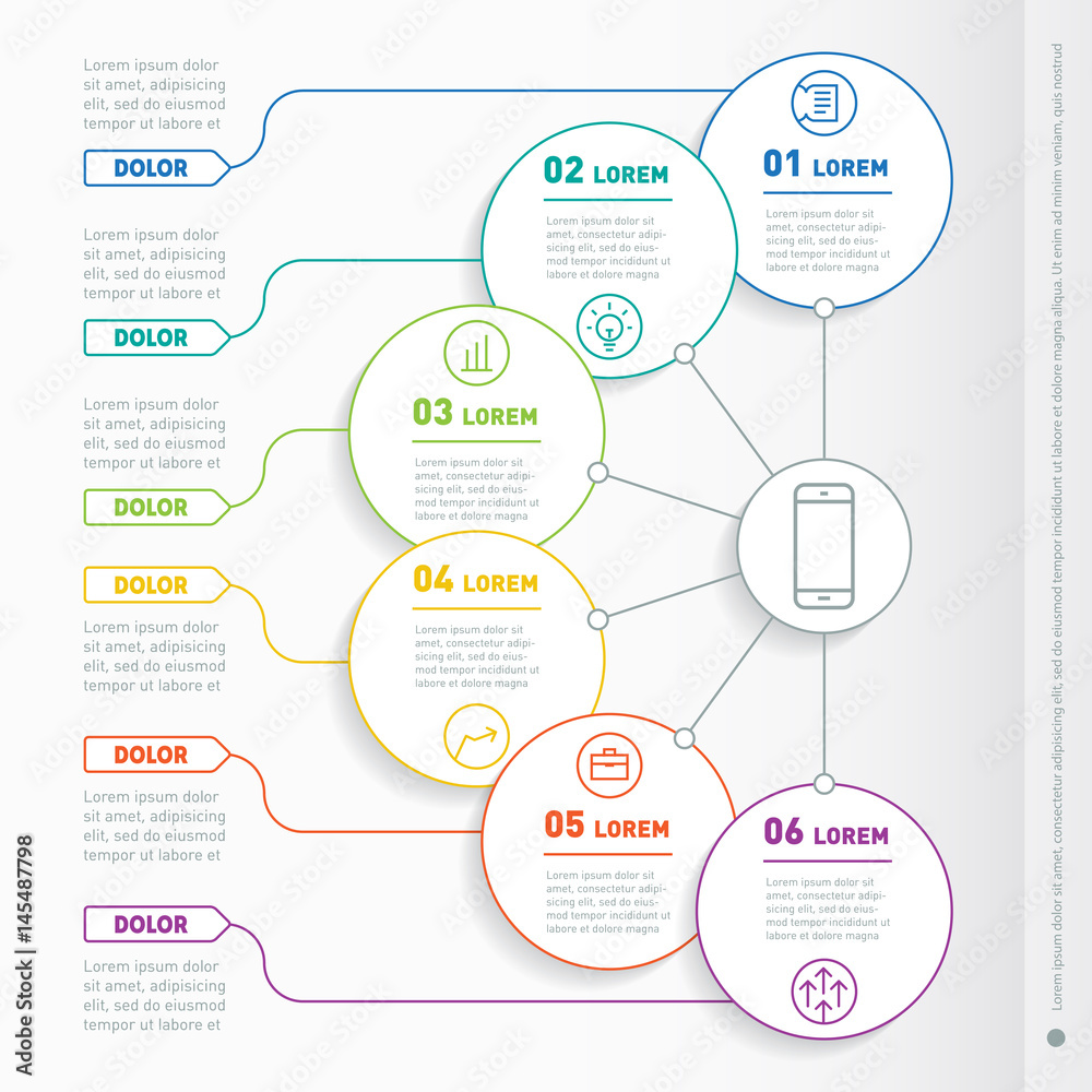 Business presentation concept with 6 options. Web Template of a info chart or diagram made from lines. Part of the report with icons set. Vector infographic of technology or education process. Business presentation concept with 6 options. Web Template of a info chart or diagram made from lines. Part of the report with icons set. Vector infographic of technology or education process.