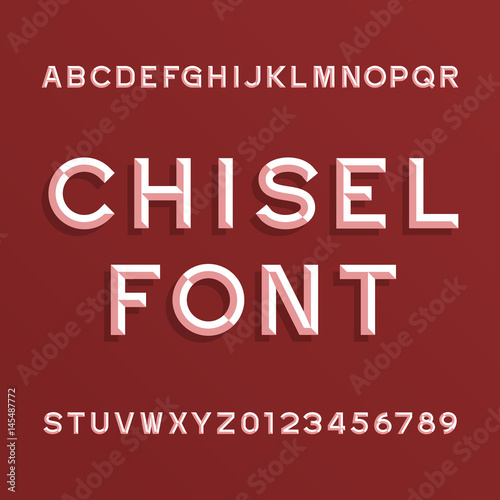 Chisel Alphabet Vector Font. Type letters and numbers. Chiseled block typeface for your design.