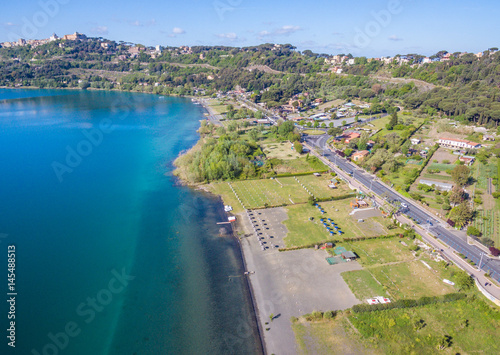 Aerial view of Albano Lake coast, Rome Province, Latium, central Italy photo