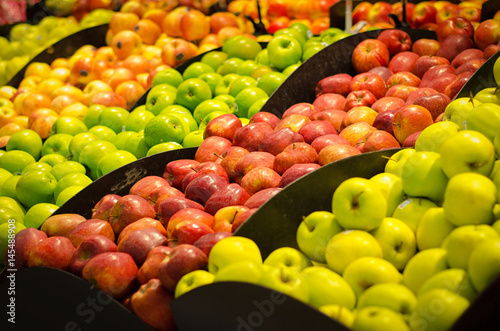 Fresh green apples in supermarket