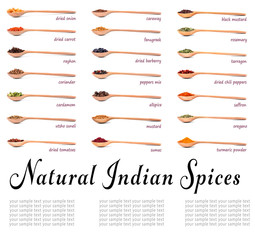 Fototapete Gewürze Collection of spices in wooden spoons, isolated on white  © Africa Studio