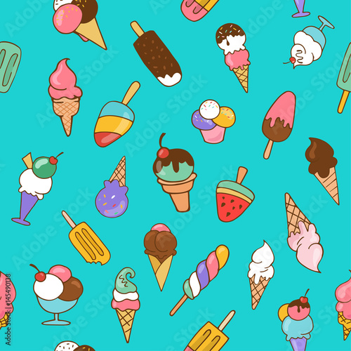 Ice cream, sweet summer collection of icons, doodles, illustations photo