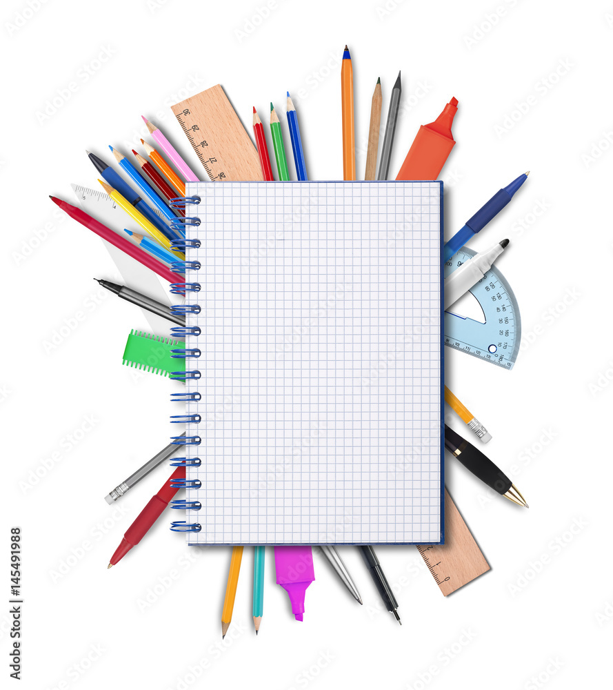 Fototapeta premium Notebook and school supplies
