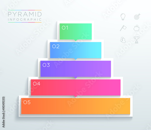 Vector 3d Text Boxes 1 to 5 Stacked Pyramid Infographic C