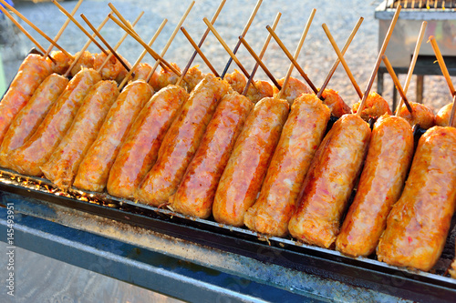 Thai sausages on the grill. This is Thai Food.